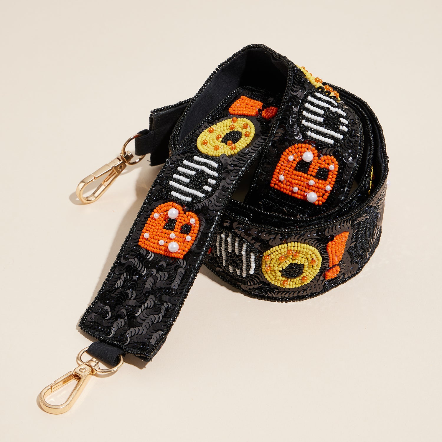 BOO! Halloween Black Beaded Bag Strap