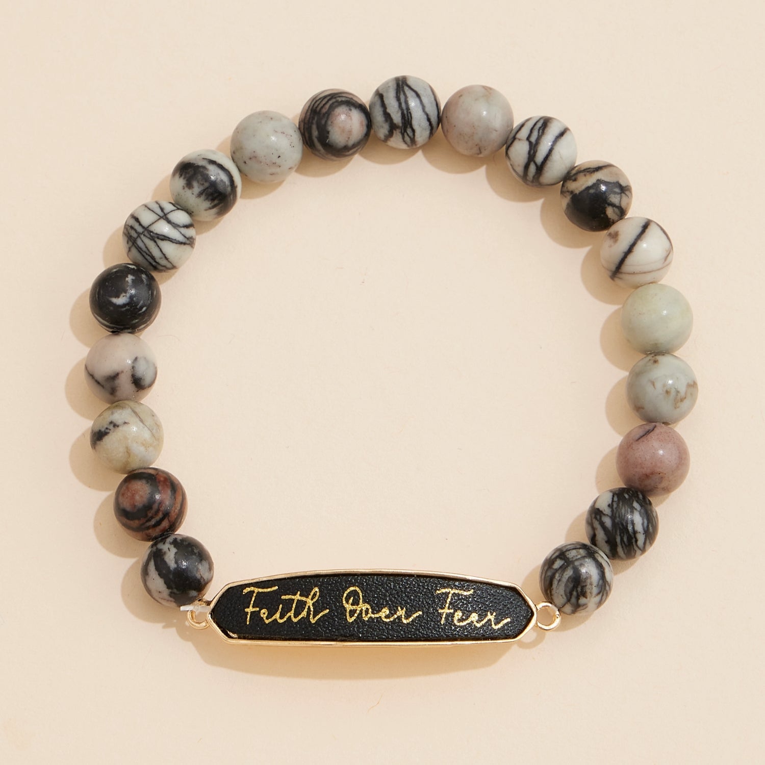 Faith Over Fear Natural Stone Beaded Bracelet