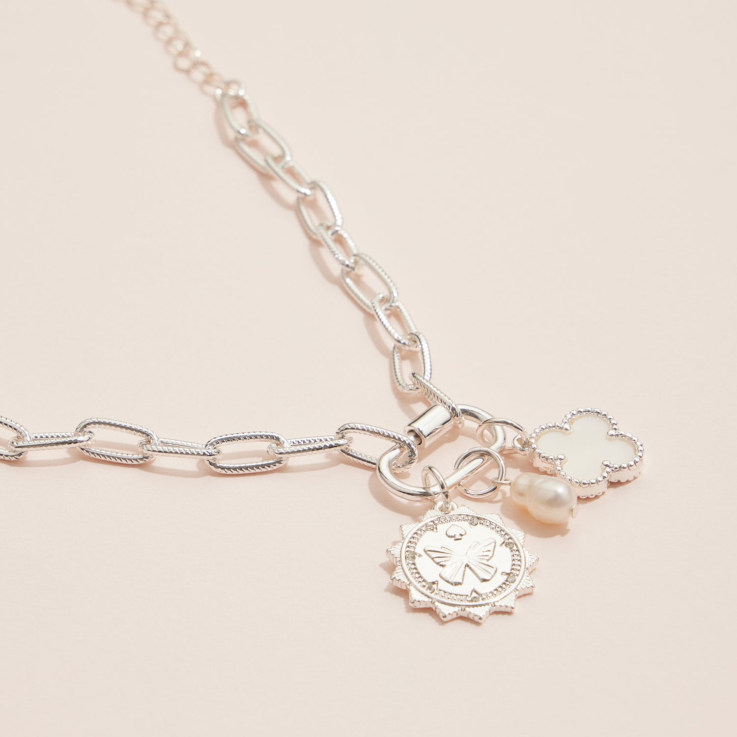 Butterfly Charm Bracelet | Freshwater Pearl & Mother of Pearl Link Bracelet