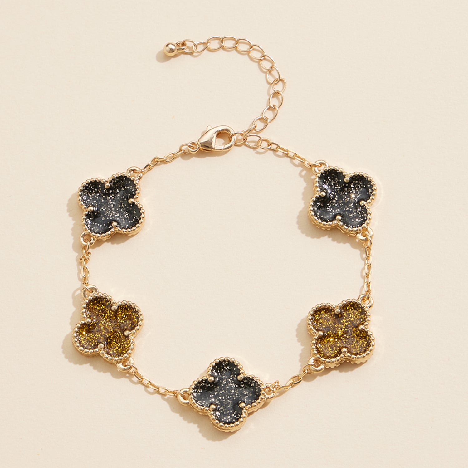 Colorful Mardi Gras Floral Link Bracelet with Festive Charms