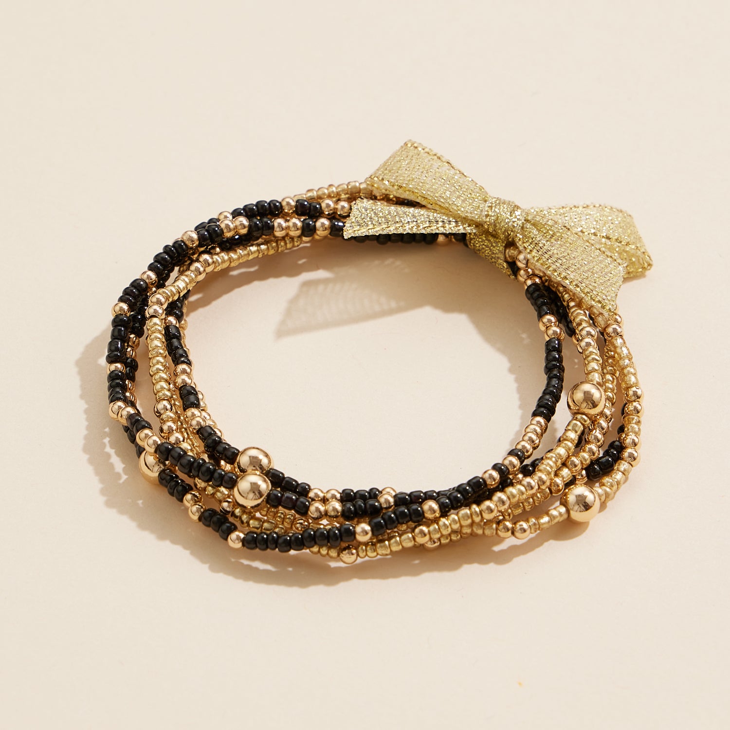 Mardi Gras Beaded Stretch Bracelet Set with Ribbon Accent Festive Jewelry