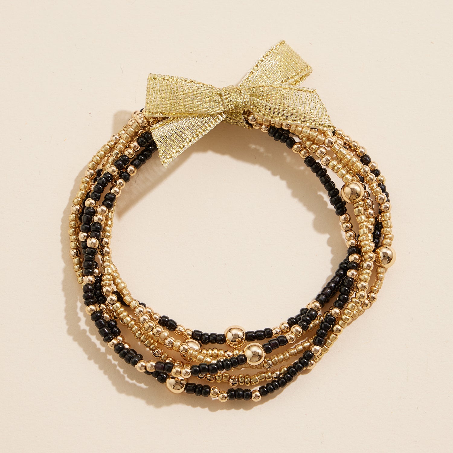 Mardi Gras Beaded Stretch Bracelet Set with Ribbon Accent Festive Jewelry