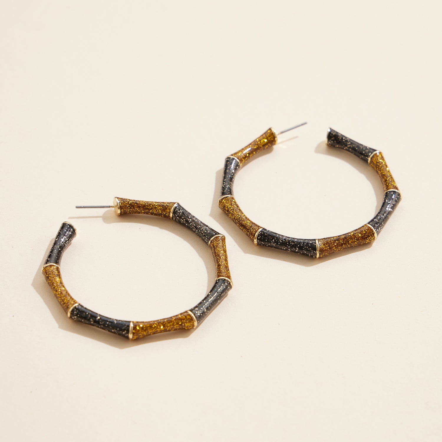 Bamboo-Inspired Mardi Gras Glitter Hoop Earrings