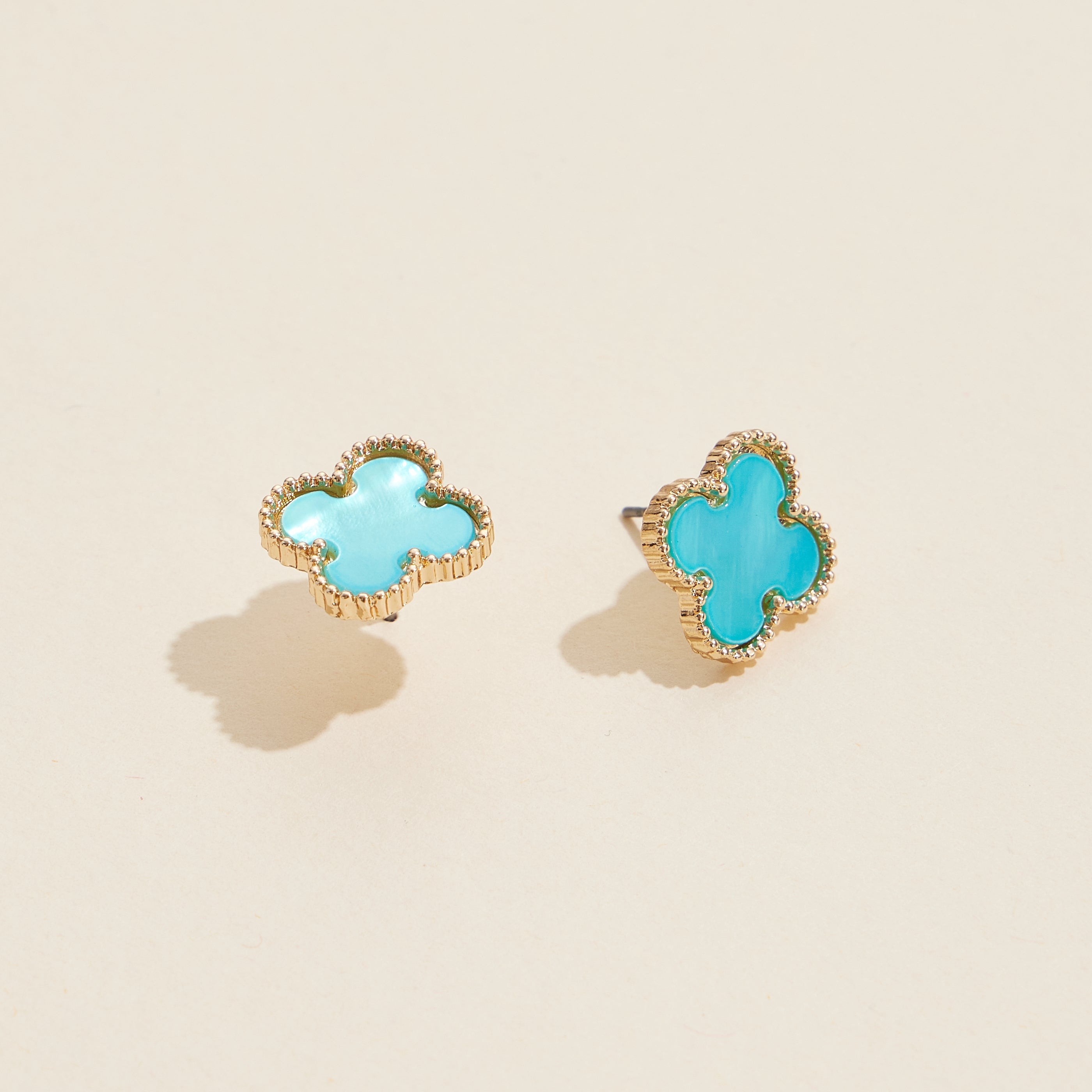 Gold Beaded Shell Inlay Stud Earrings