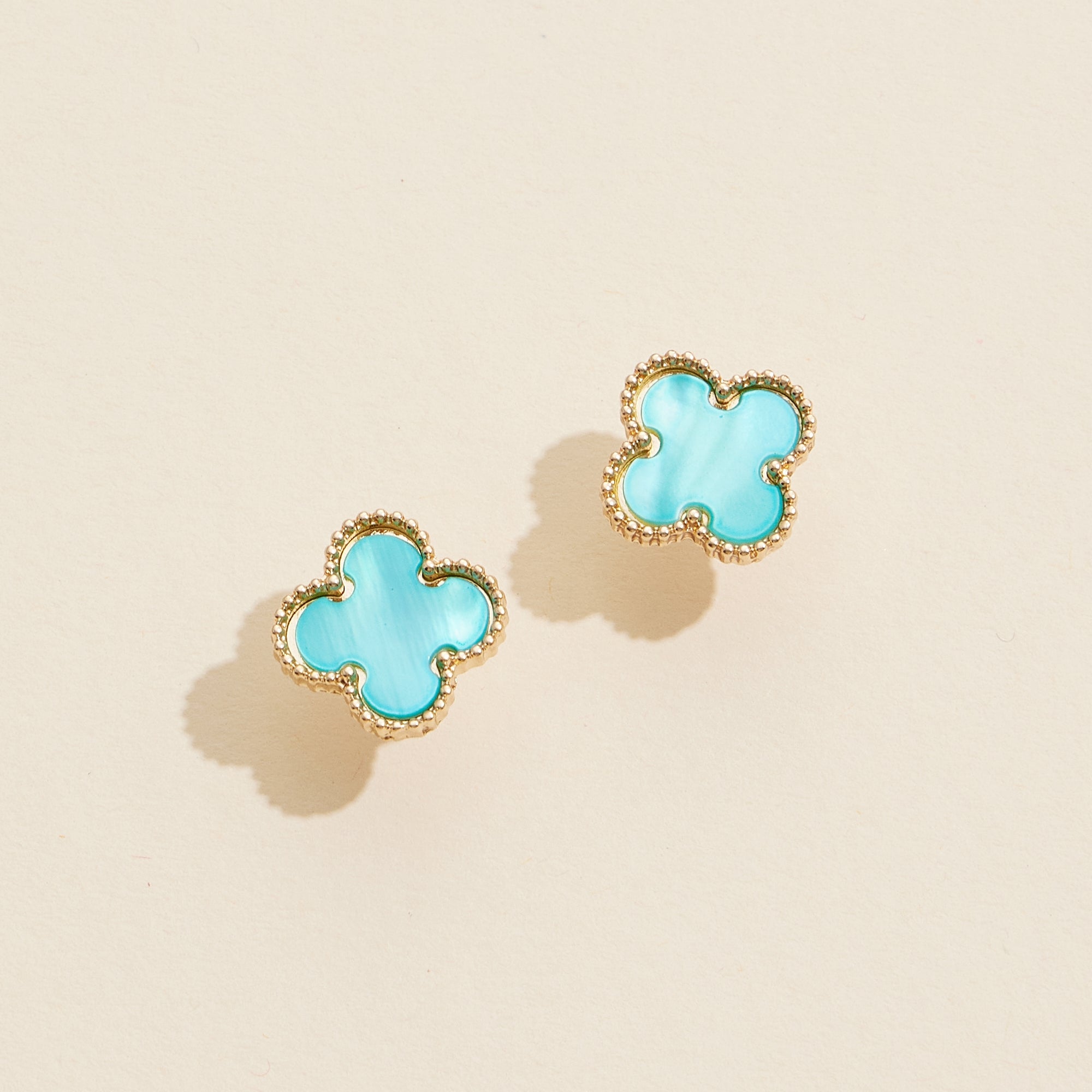 Gold Beaded Shell Inlay Stud Earrings