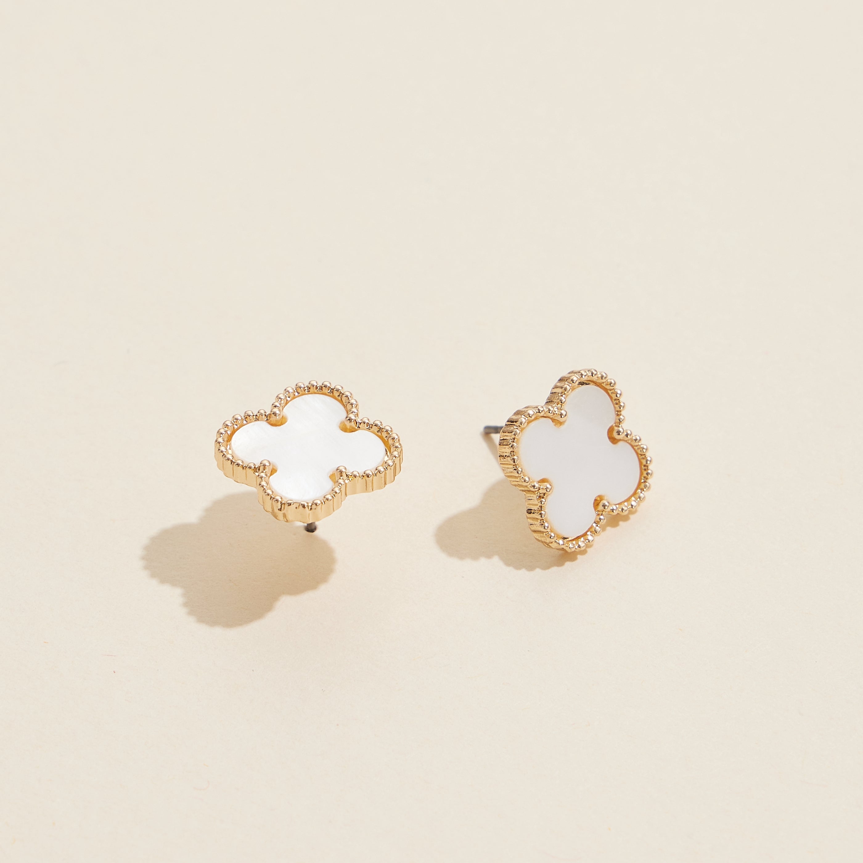 Gold Beaded Shell Inlay Stud Earrings