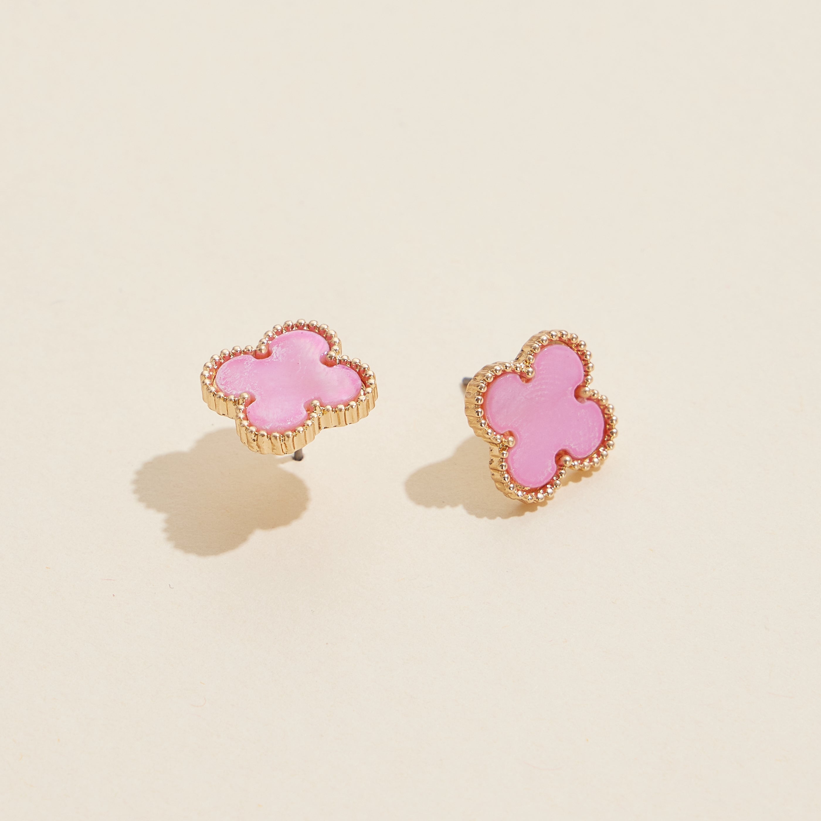 Gold Beaded Shell Inlay Stud Earrings