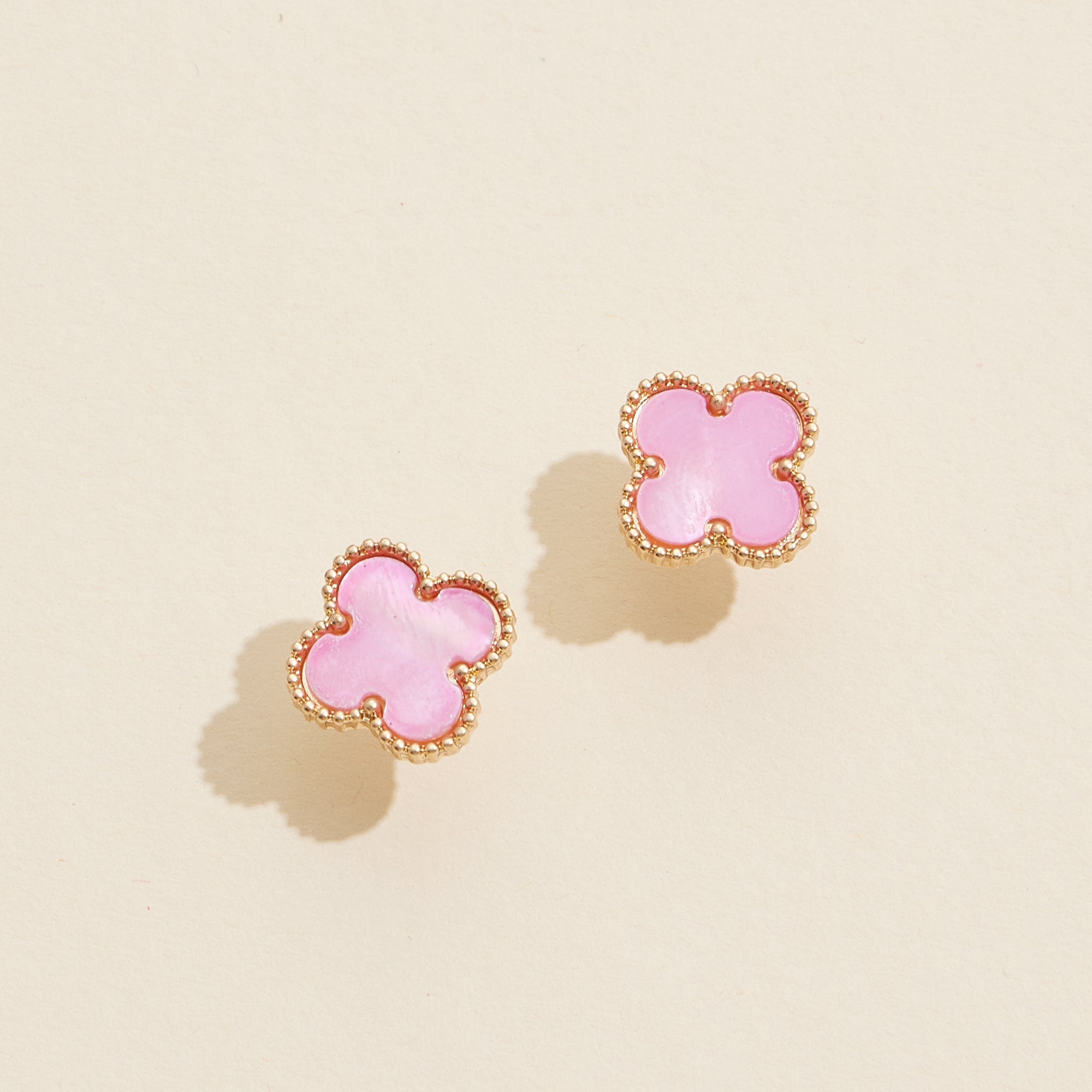 Gold Beaded Shell Inlay Stud Earrings