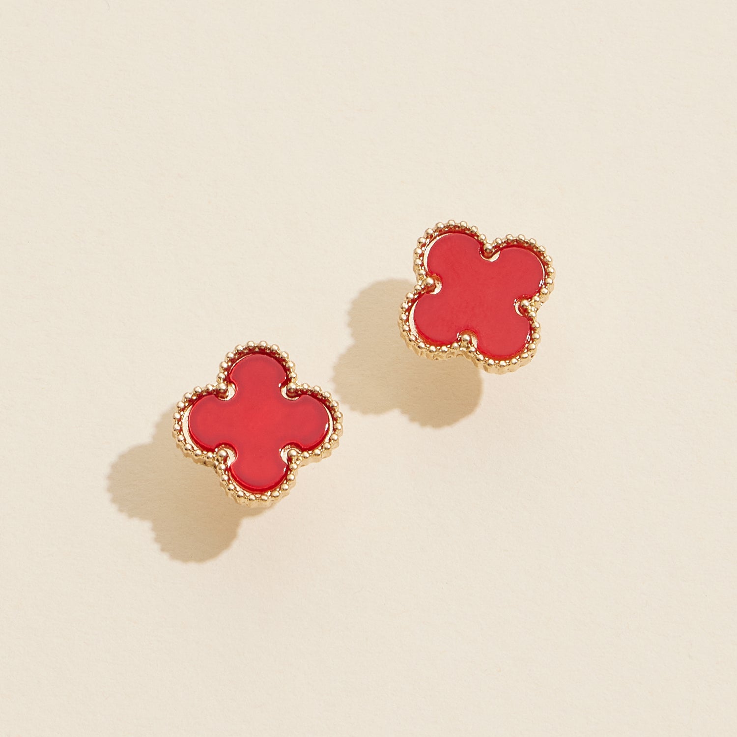 Gold Beaded Shell Inlay Stud Earrings