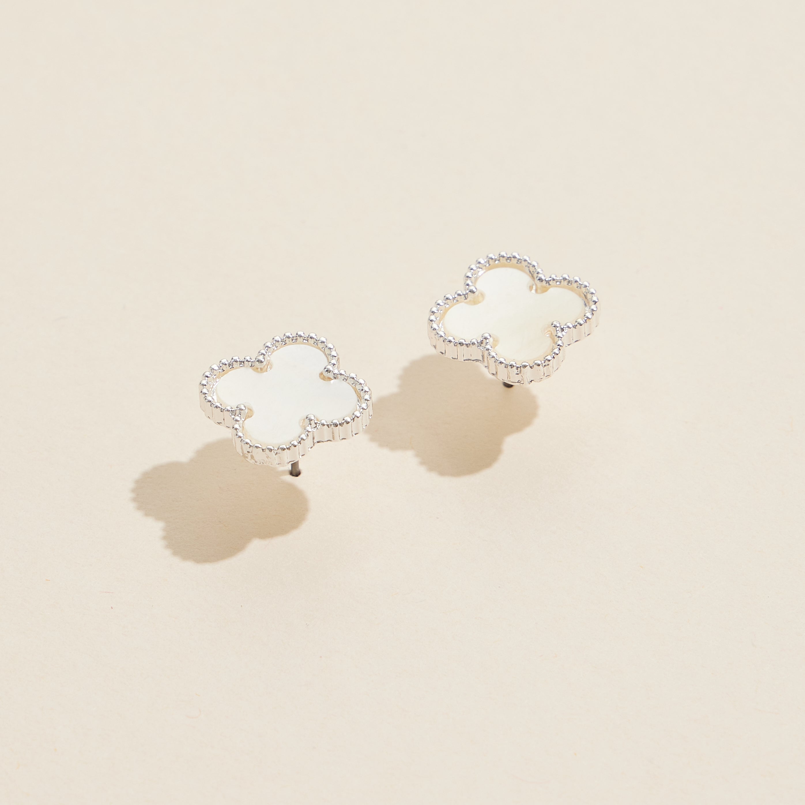 Gold Beaded Shell Inlay Stud Earrings