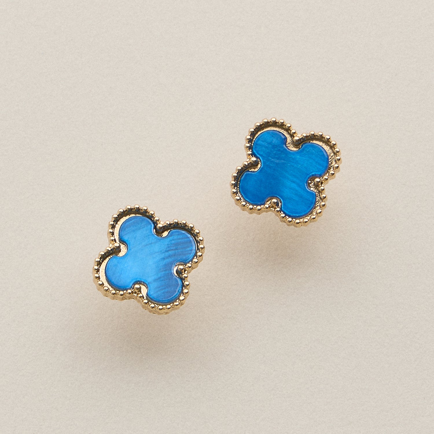Gold Beaded Shell Inlay Stud Earrings