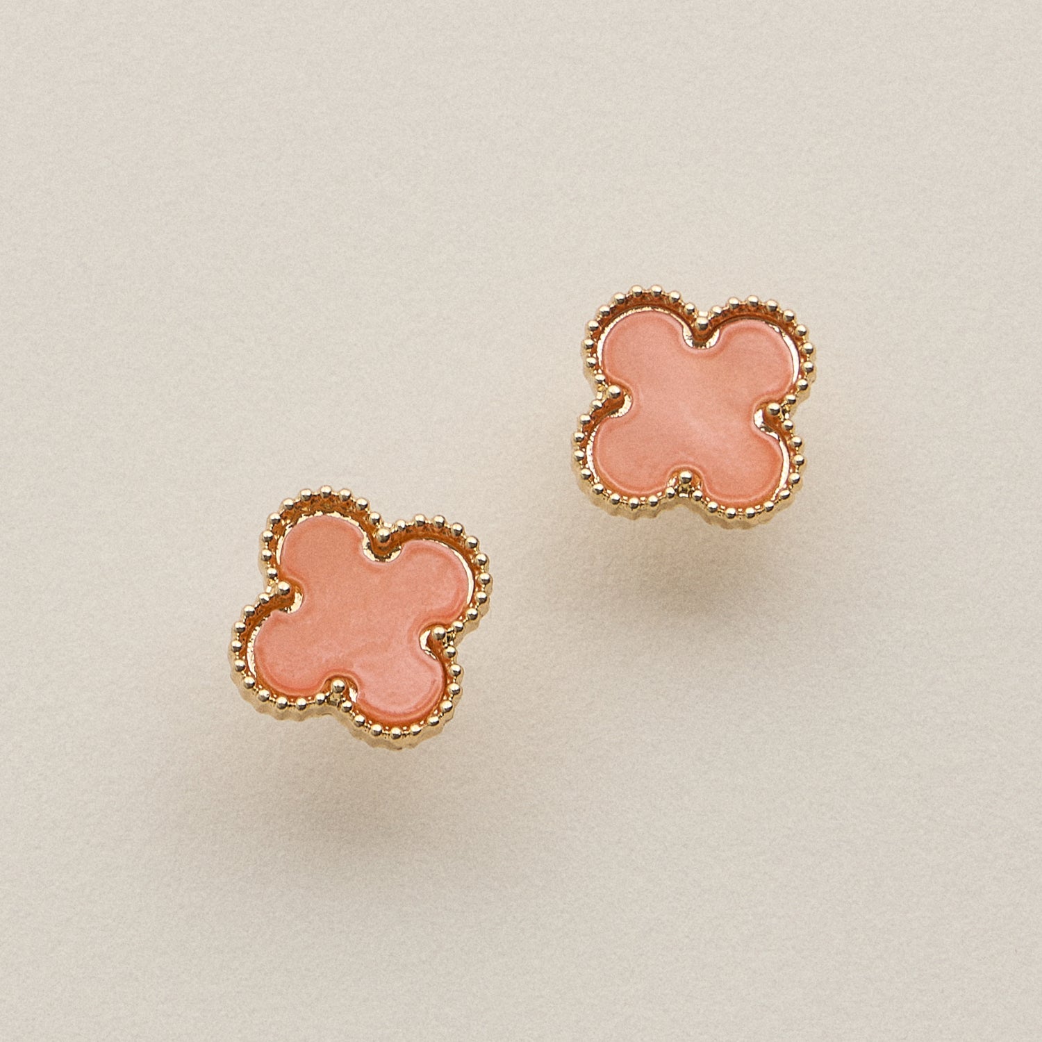 Gold Beaded Shell Inlay Stud Earrings