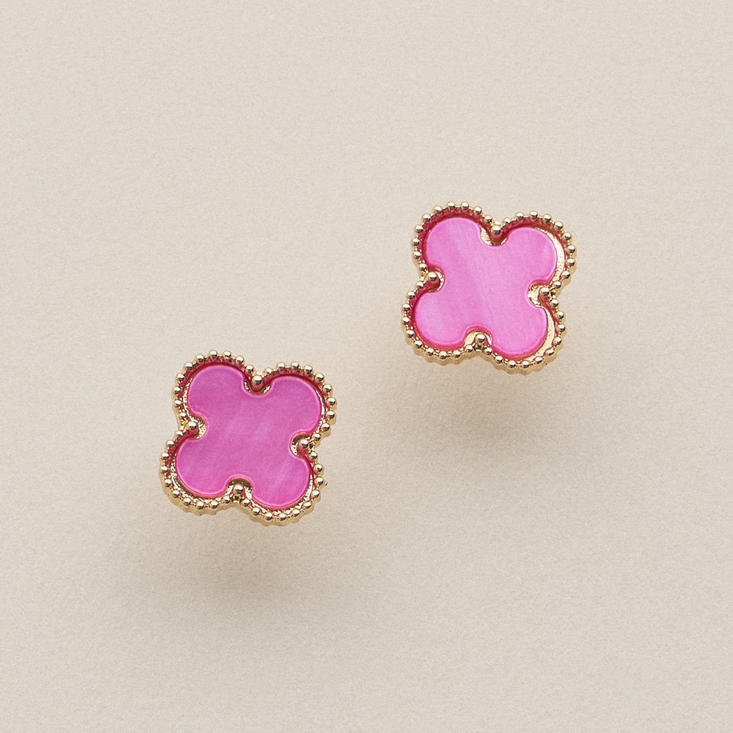 Gold Beaded Shell Inlay Stud Earrings