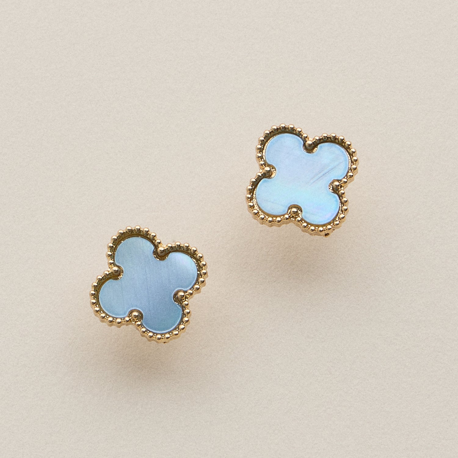Gold Beaded Shell Inlay Stud Earrings