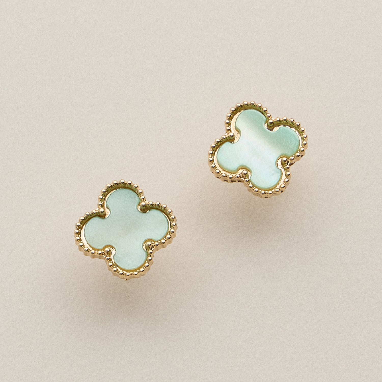 Gold Beaded Shell Inlay Stud Earrings