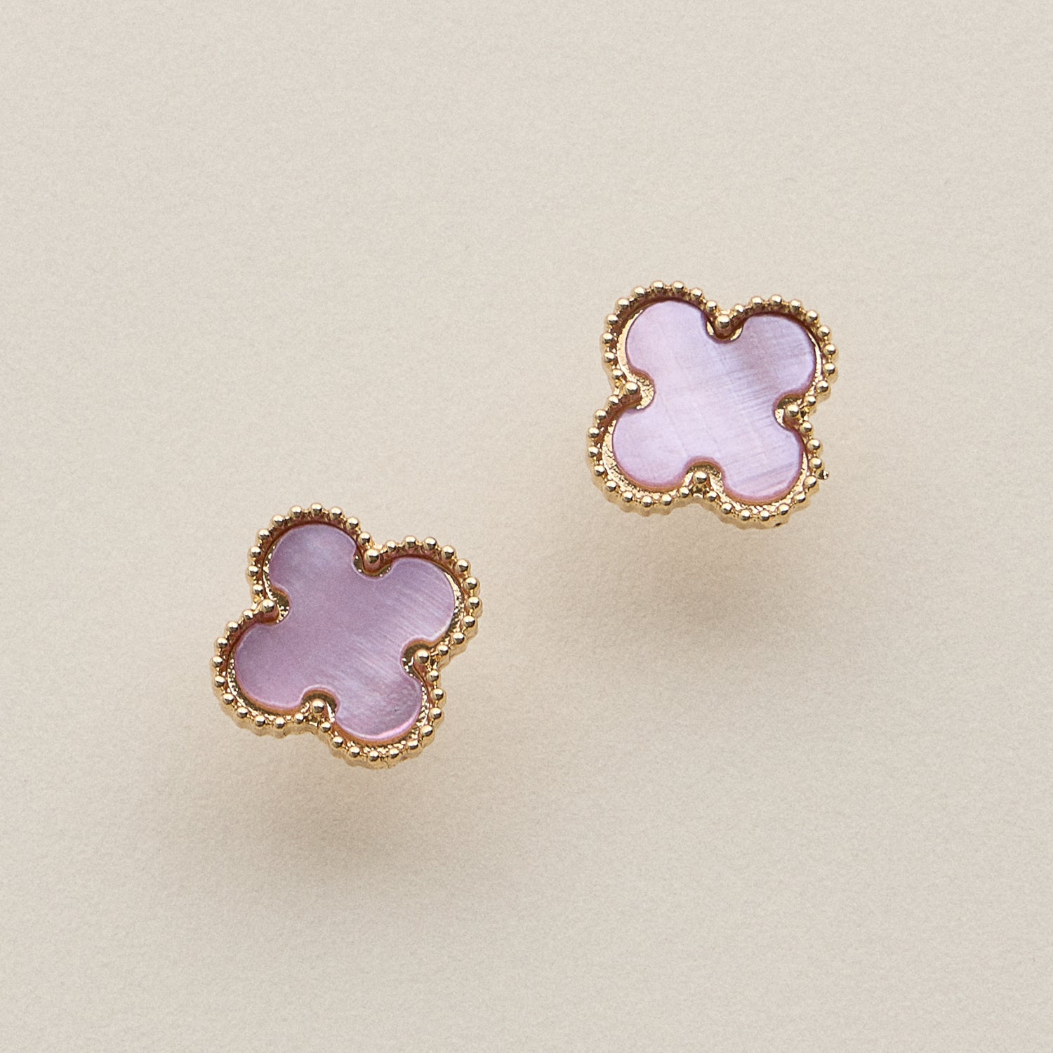 Gold Beaded Shell Inlay Stud Earrings