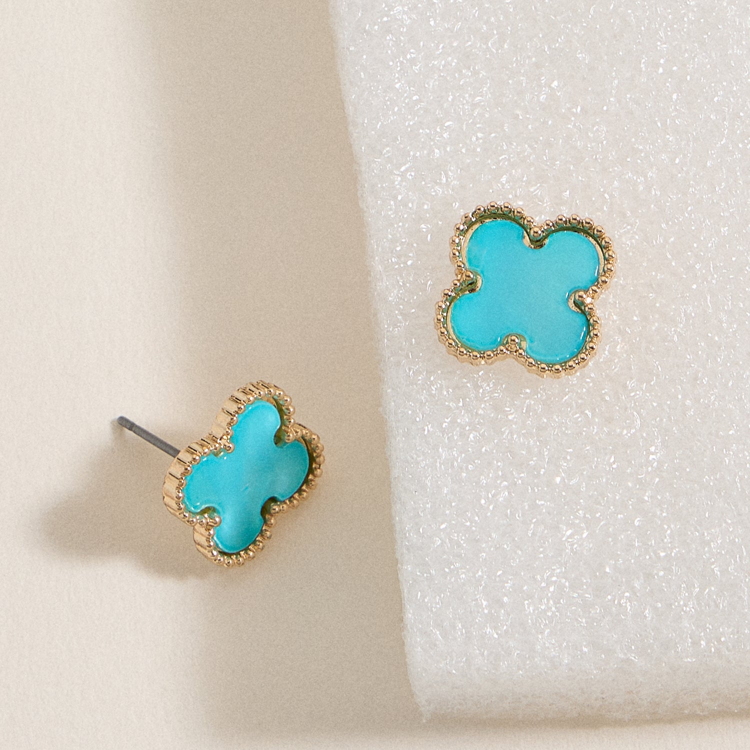 Gold Beaded Shell Inlay Stud Earrings