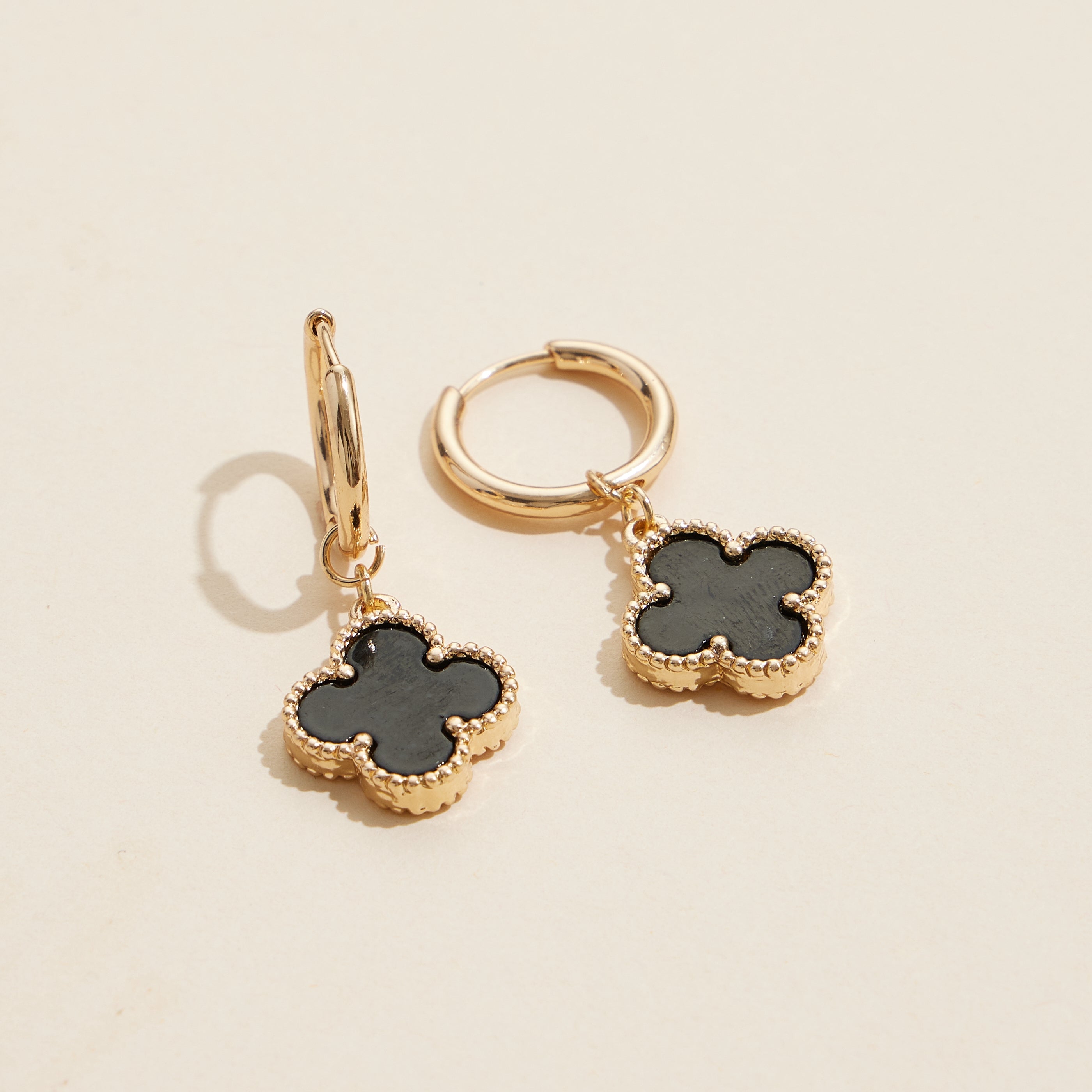 Hoop Earrings with Clover-Shaped Shell Charms
