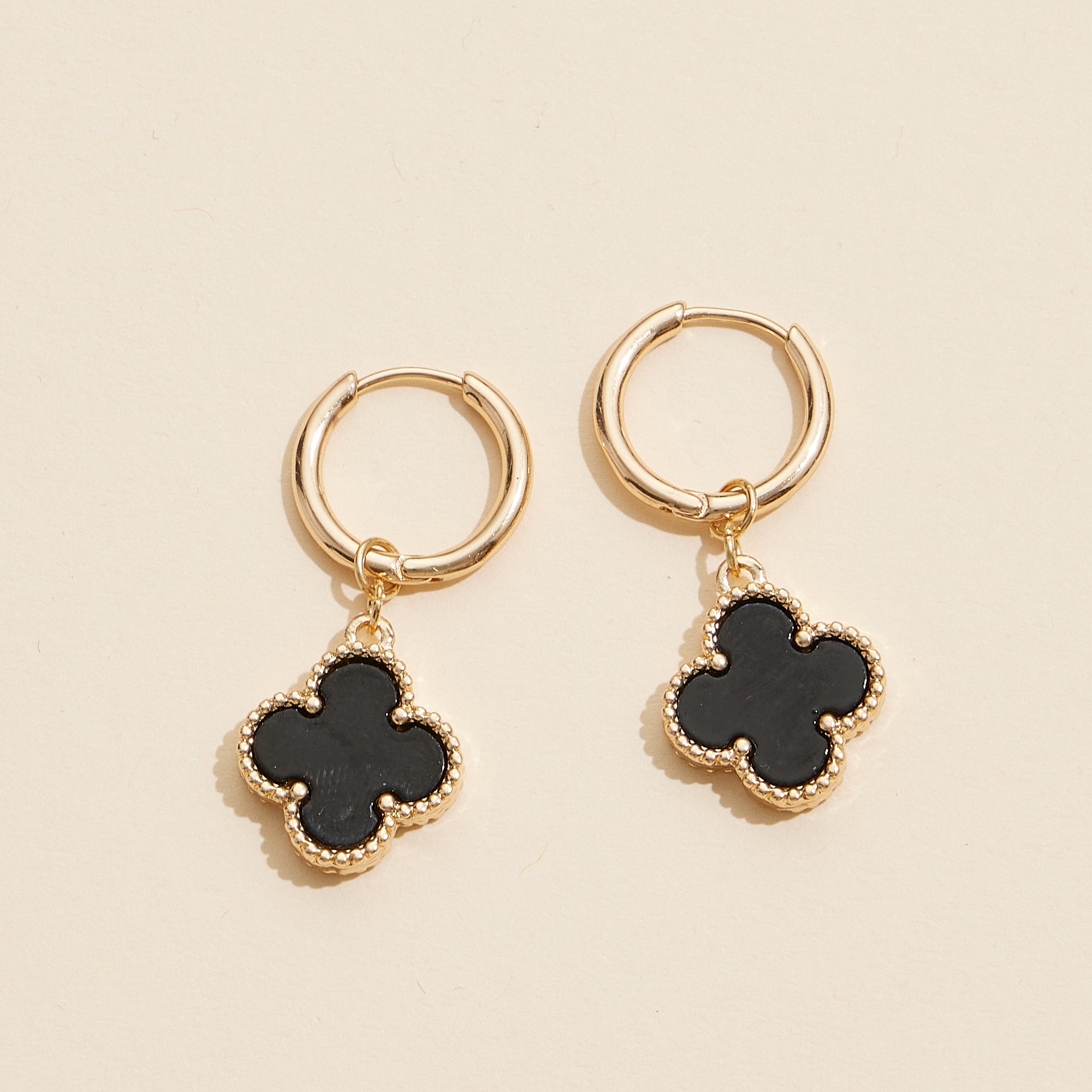 Hoop Earrings with Clover-Shaped Shell Charms