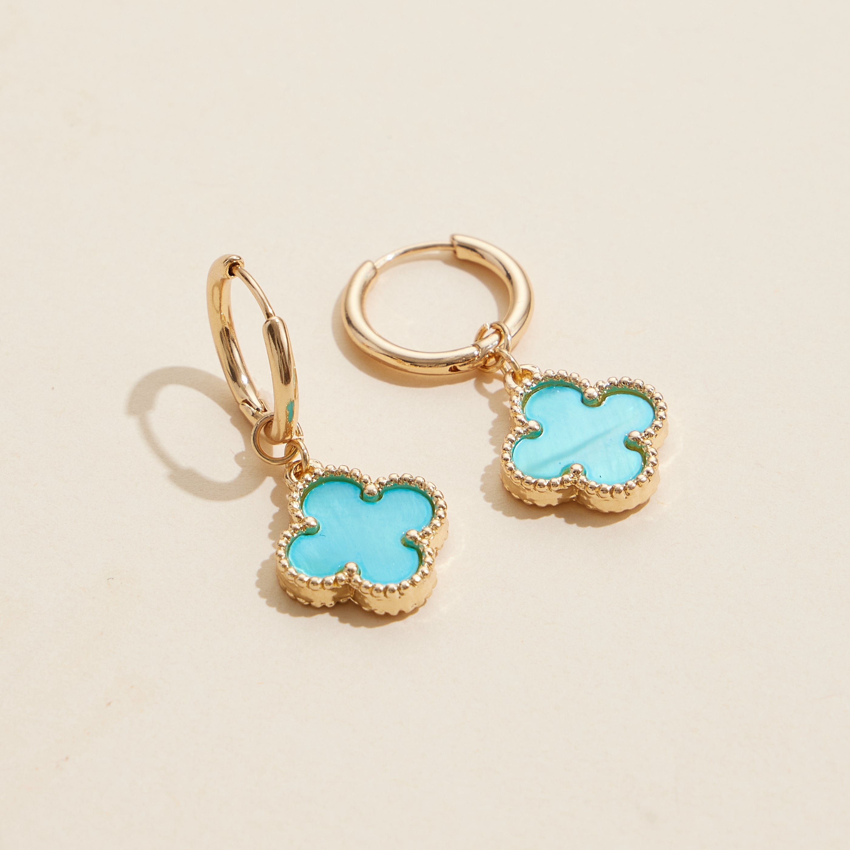 Hoop Earrings with Clover-Shaped Shell Charms