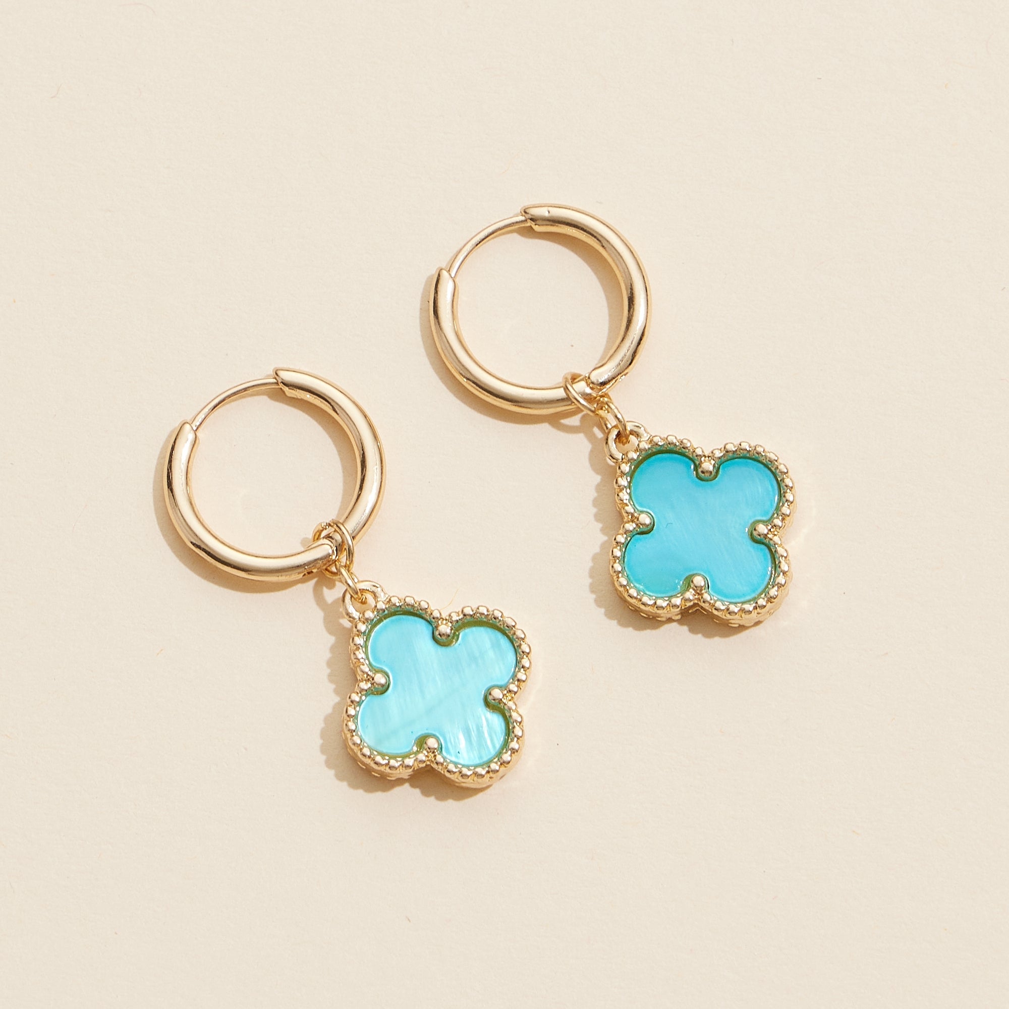 Hoop Earrings with Clover-Shaped Shell Charms