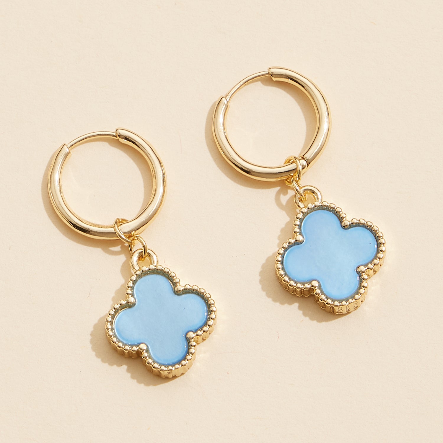 Hoop Earrings with Clover-Shaped Shell Charms