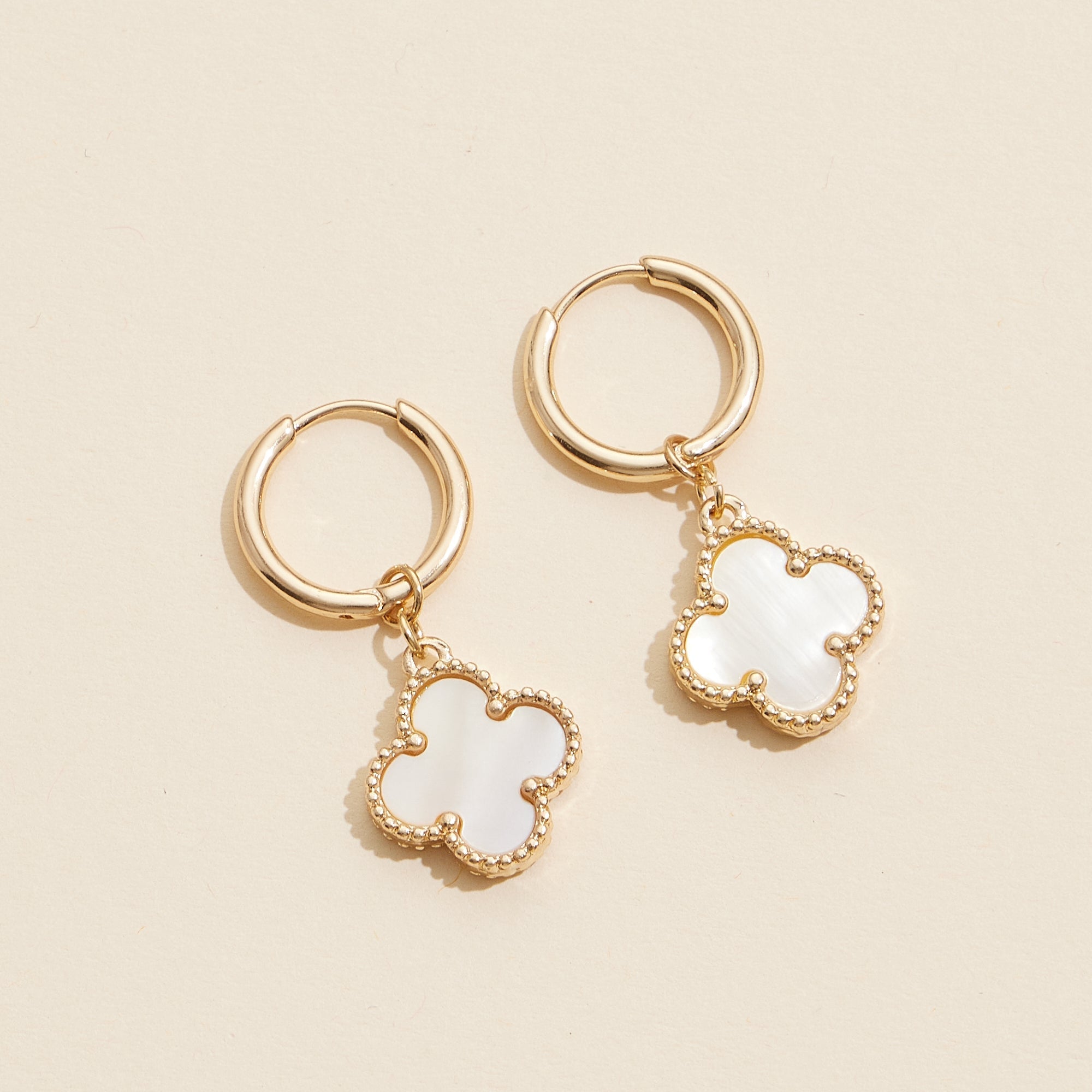 Hoop Earrings with Clover-Shaped Shell Charms