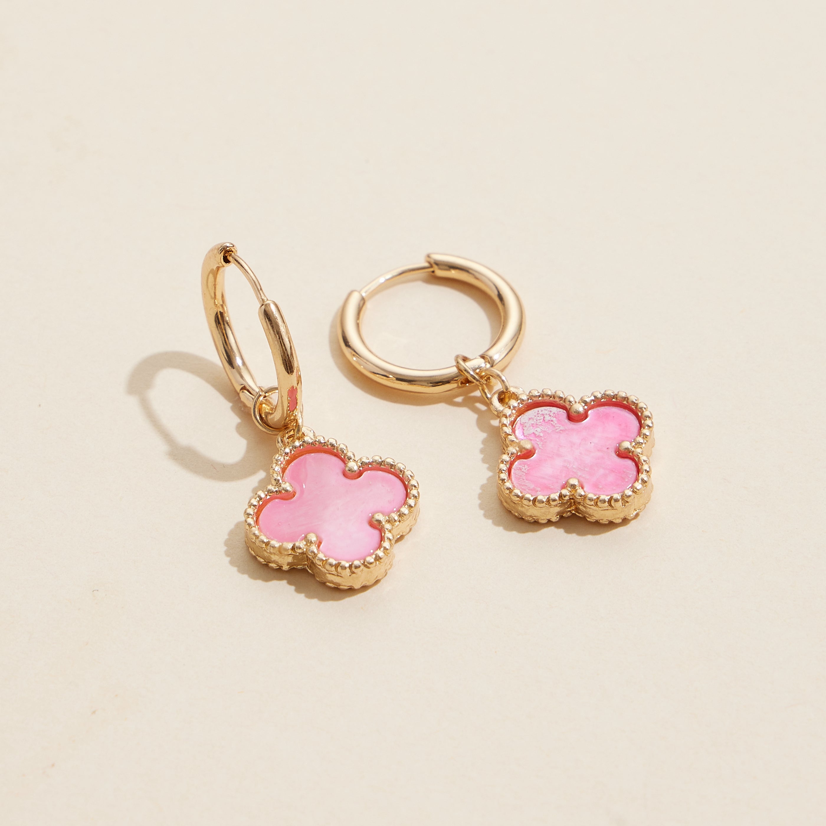 Hoop Earrings with Clover-Shaped Shell Charms