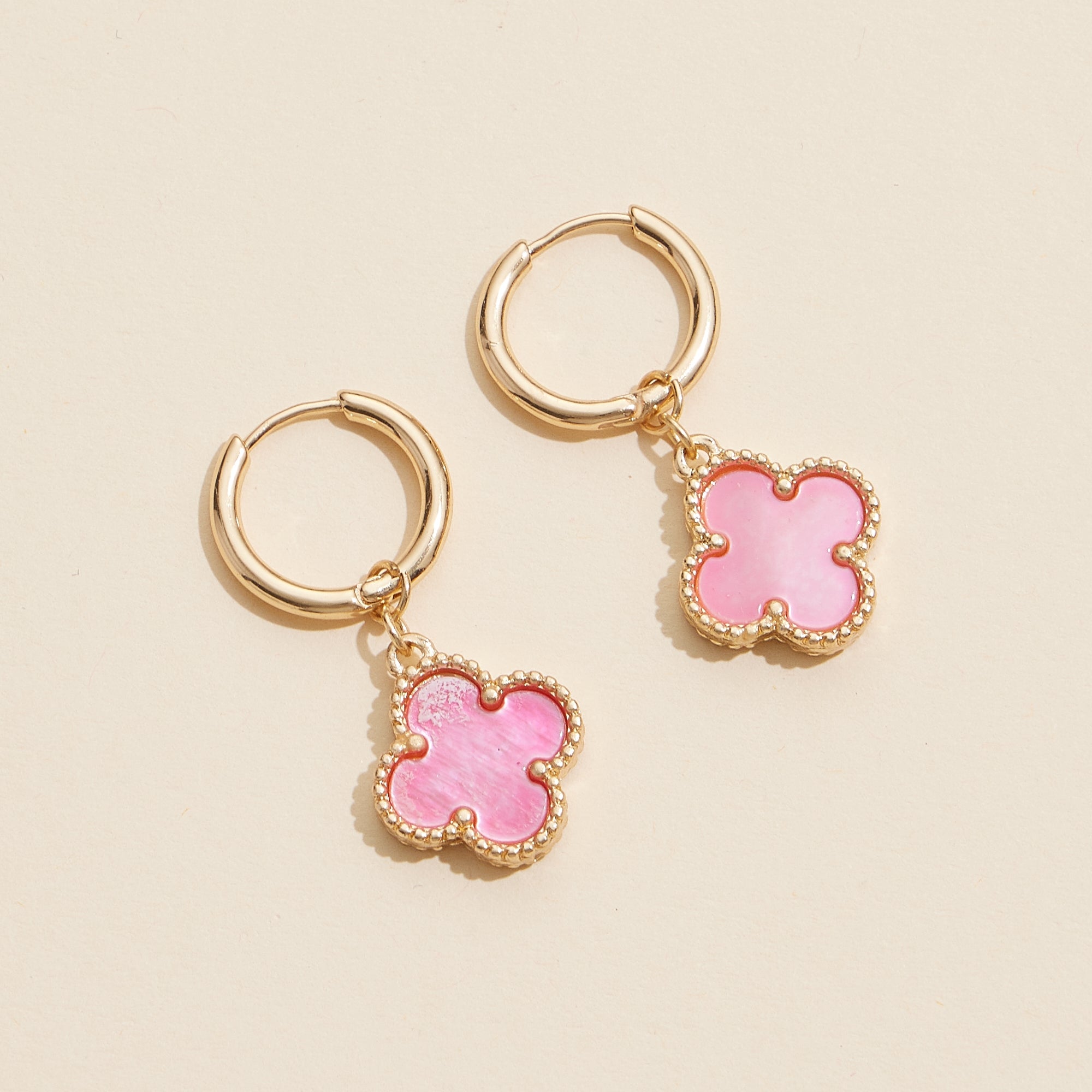 Hoop Earrings with Clover-Shaped Shell Charms