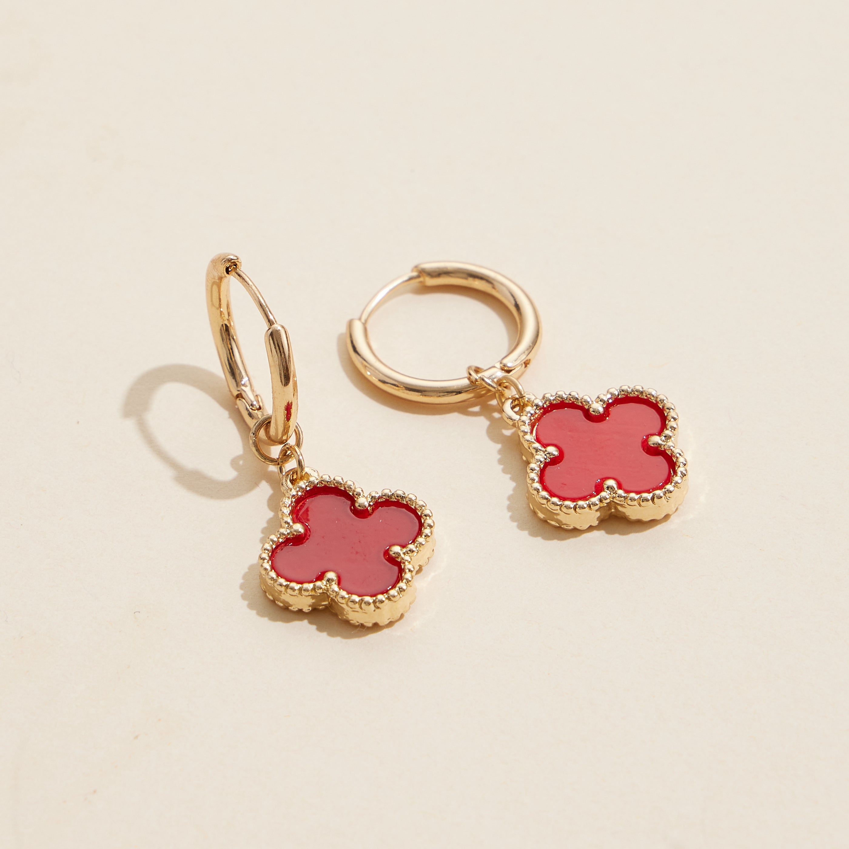Clover Shape Shell Charm Hoop Earrings