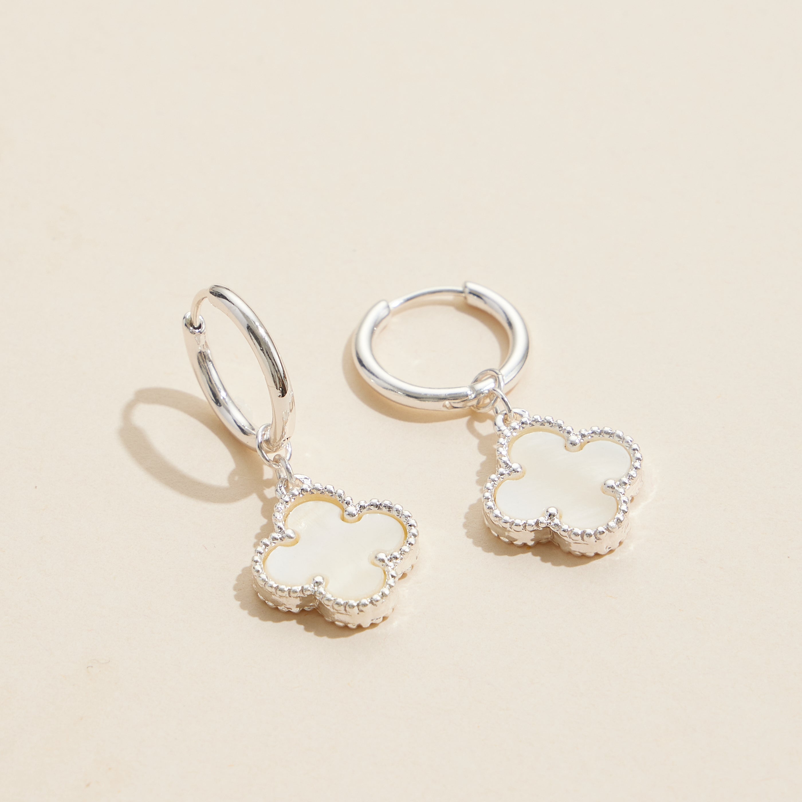 Clover Shape Shell Charm Hoop Earrings