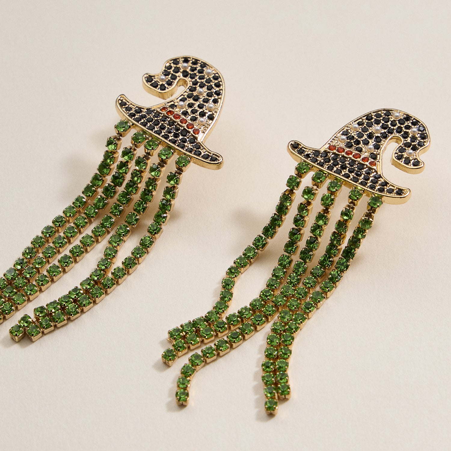 Halloween Witch Hat Rhinestone Dangling Earrings