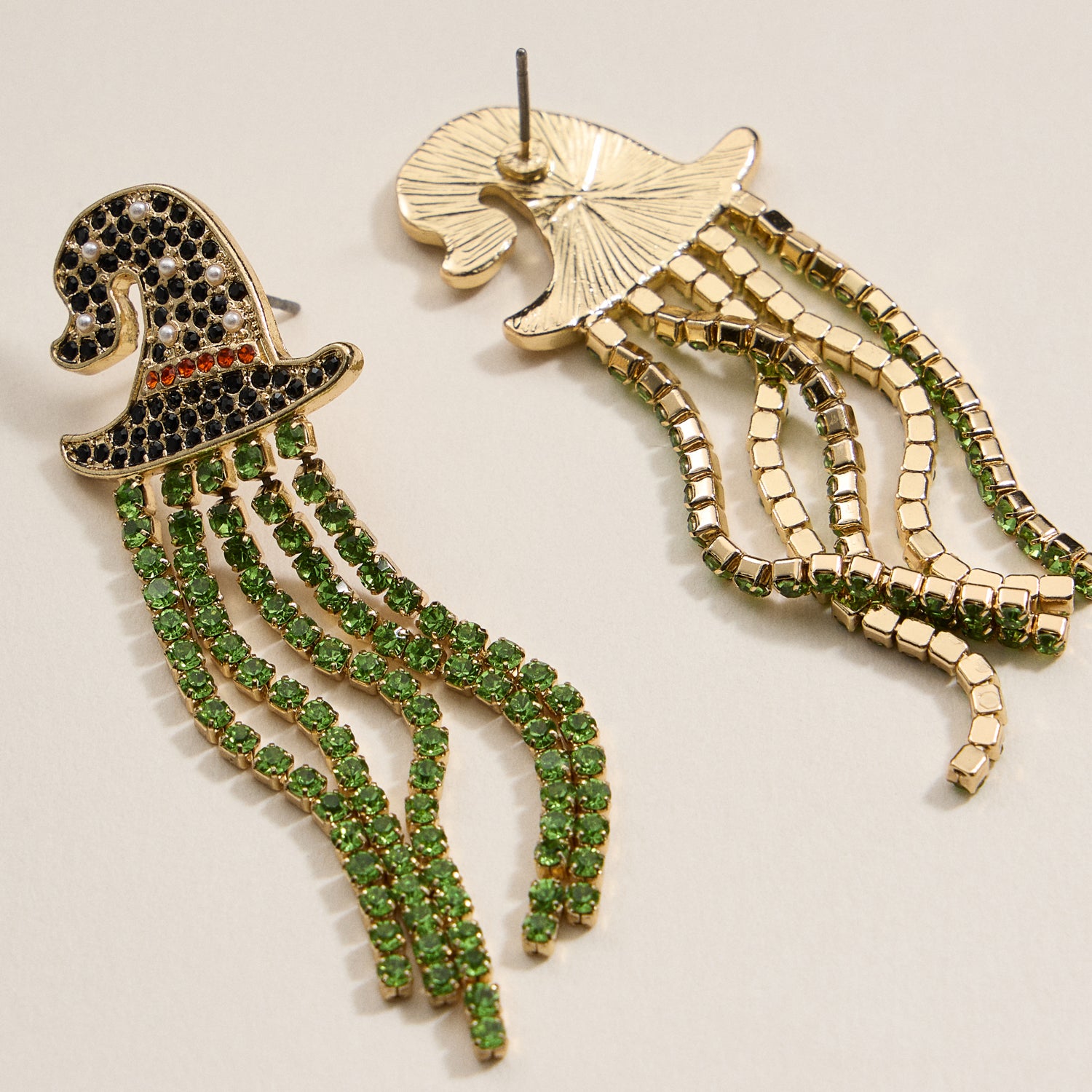 Halloween Witch Hat Rhinestone Dangling Earrings
