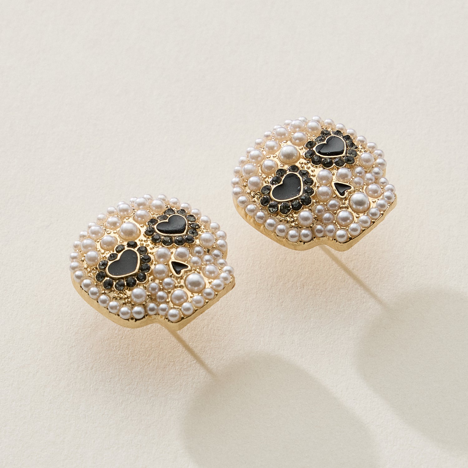 Pearl and Rhinestone Skull Halloween Earrings