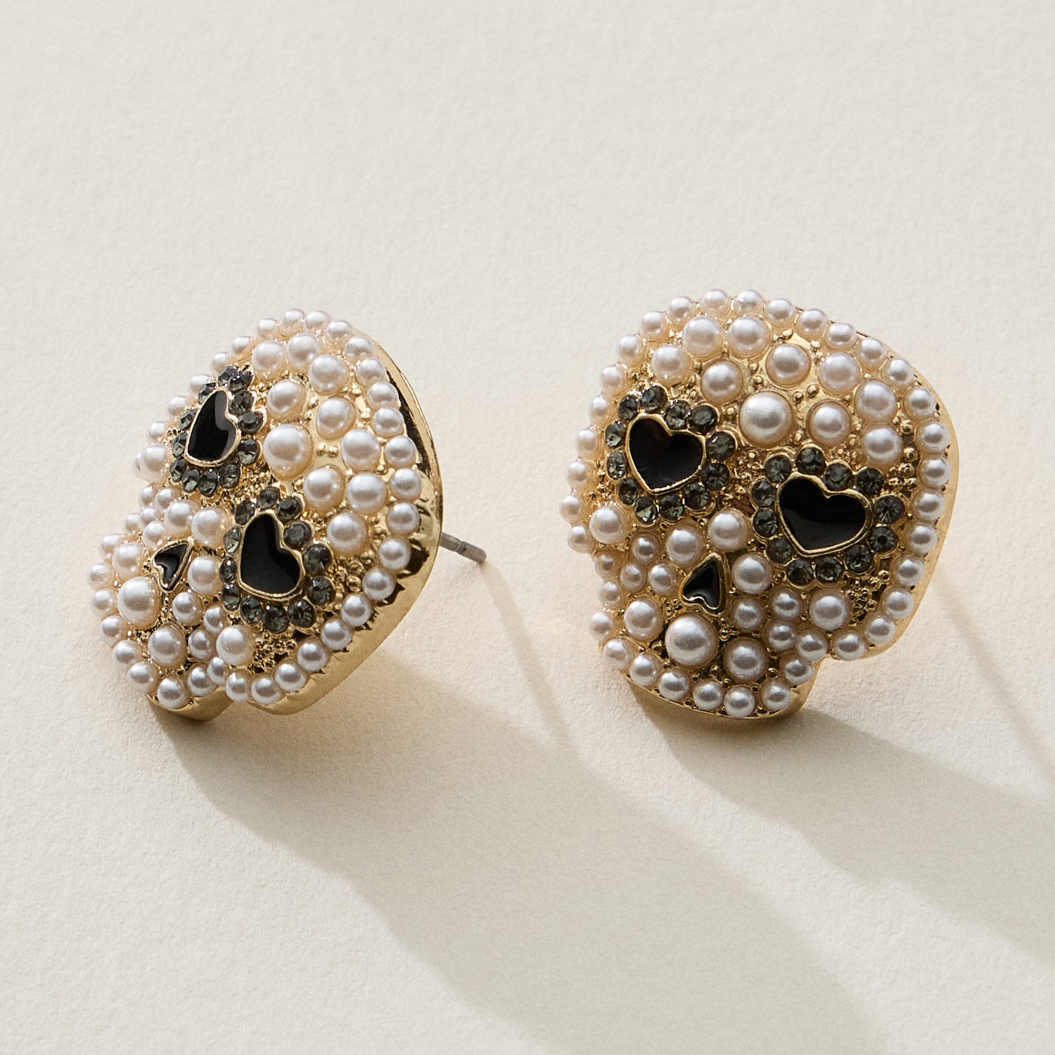 Pearl and Rhinestone Skull Halloween Earrings