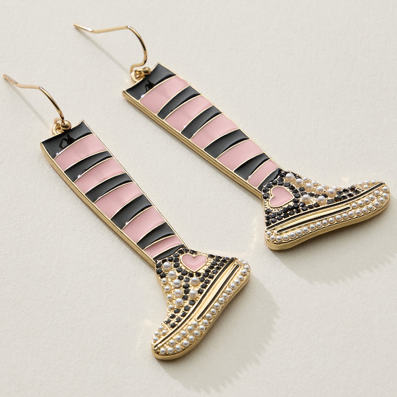Striped Sneaker Enamel Drop Earrings with Pearl Detail