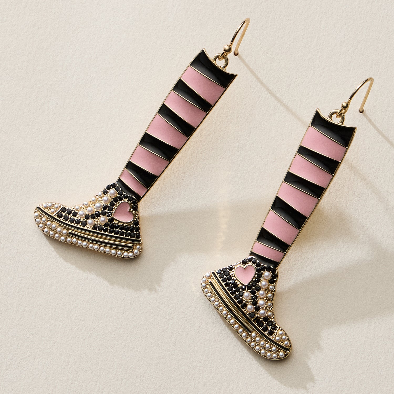 Striped Sneaker Enamel Drop Earrings with Pearl Detail