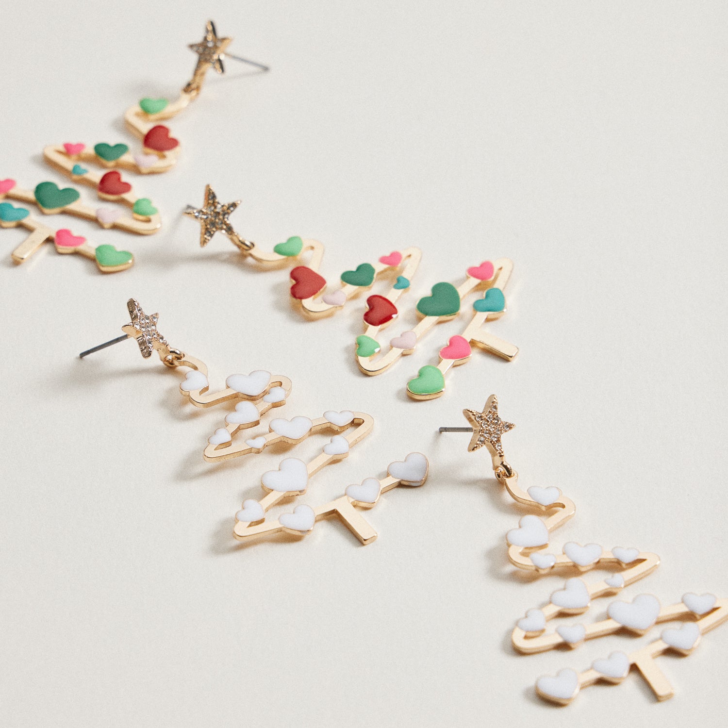Christmas Tree & Hearts | Dangling Earrings