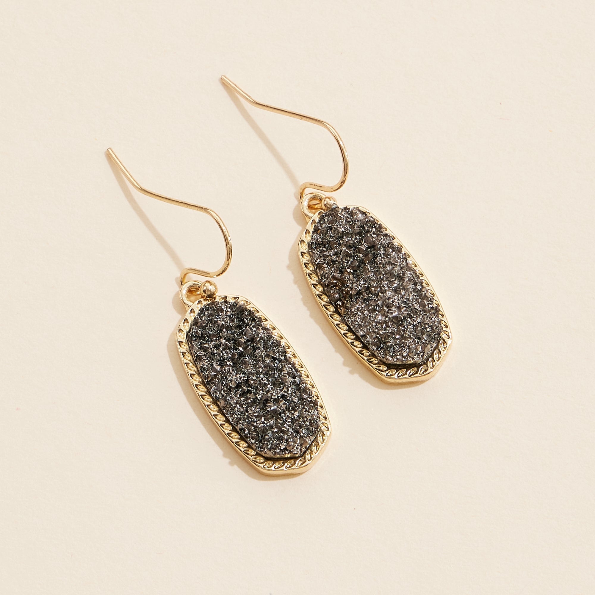 Oval Druzy Stone Elegant Drop Earrings - Frem