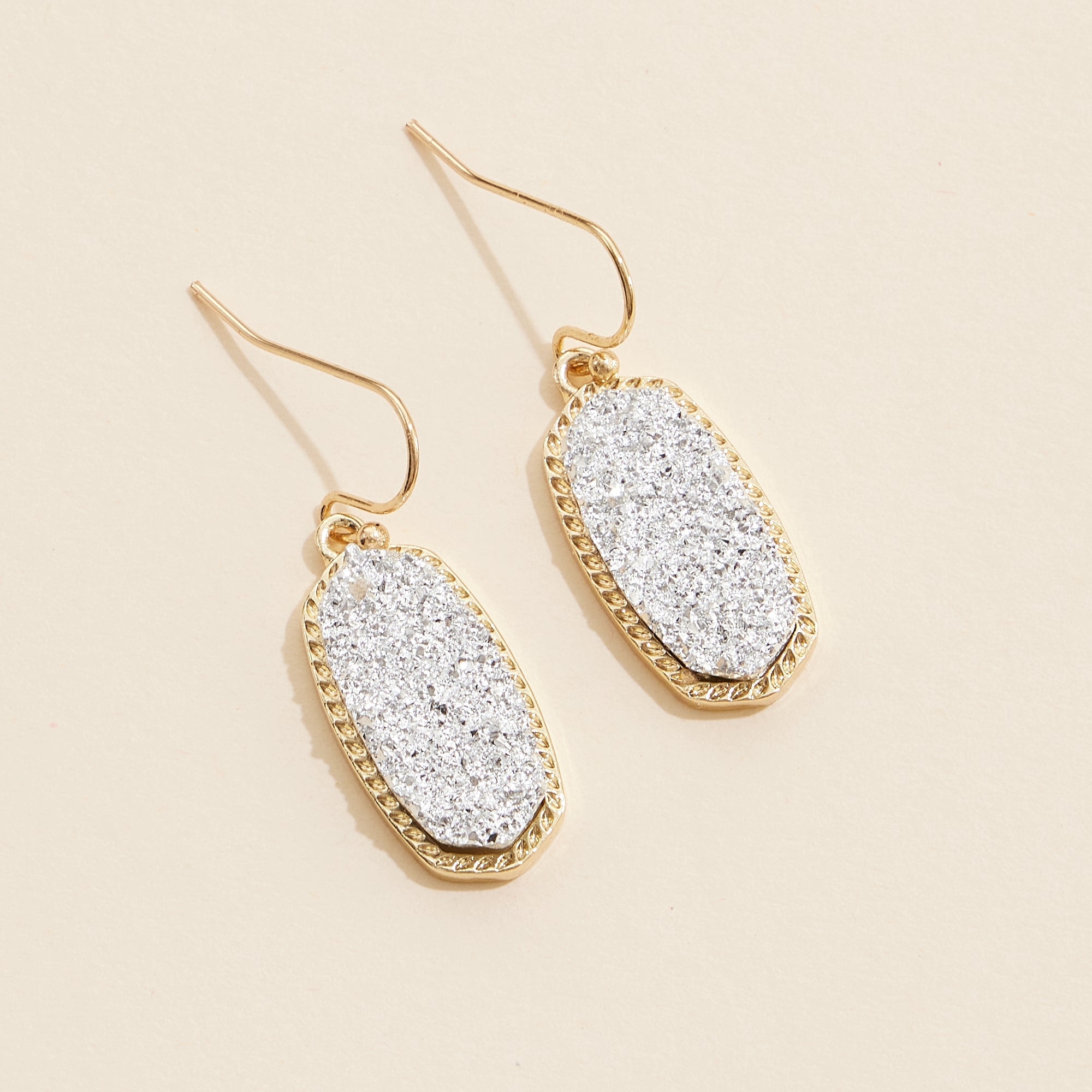 Oval Druzy Stone Elegant Drop Earrings - Frem
