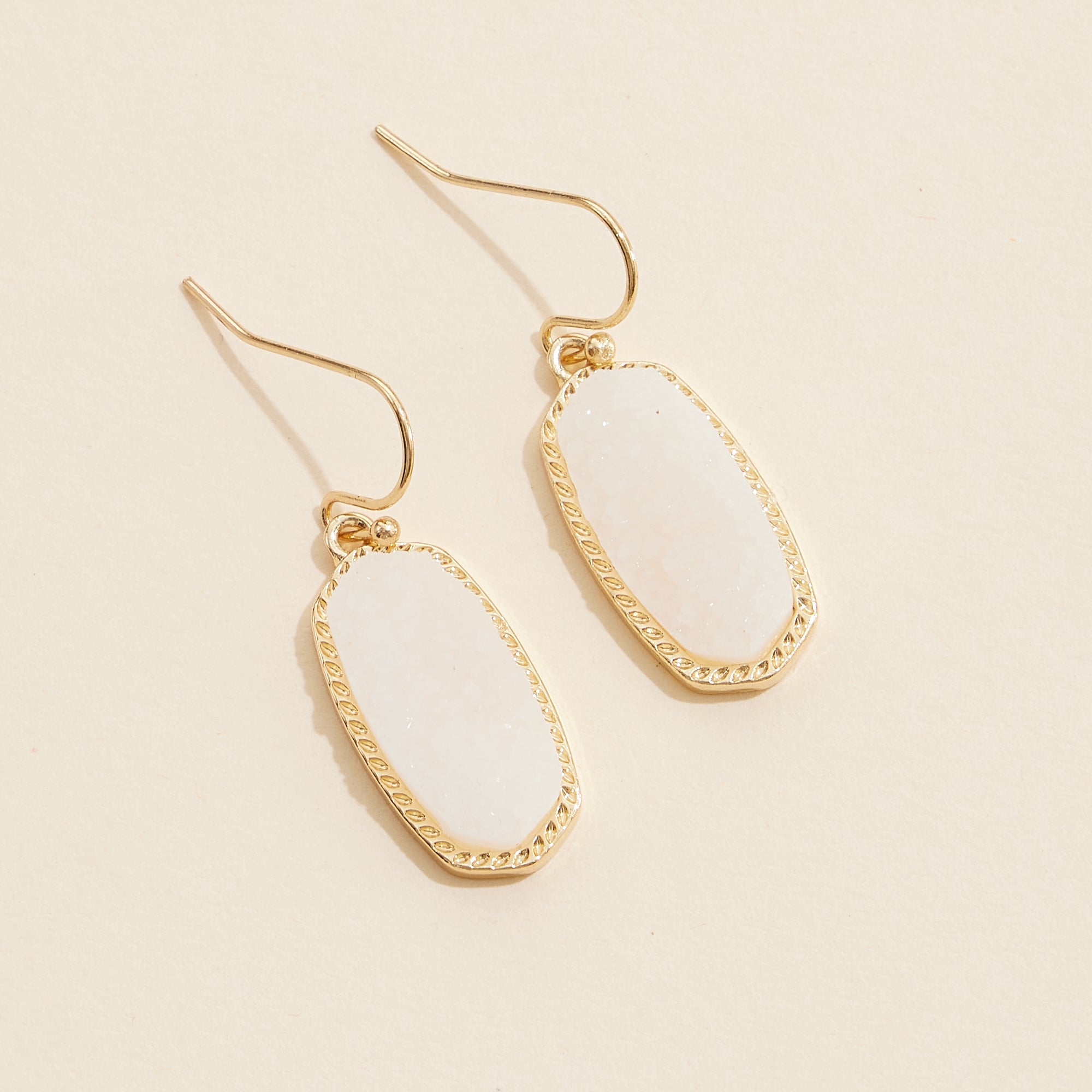 Oval Druzy Stone Elegant Drop Earrings - Frem