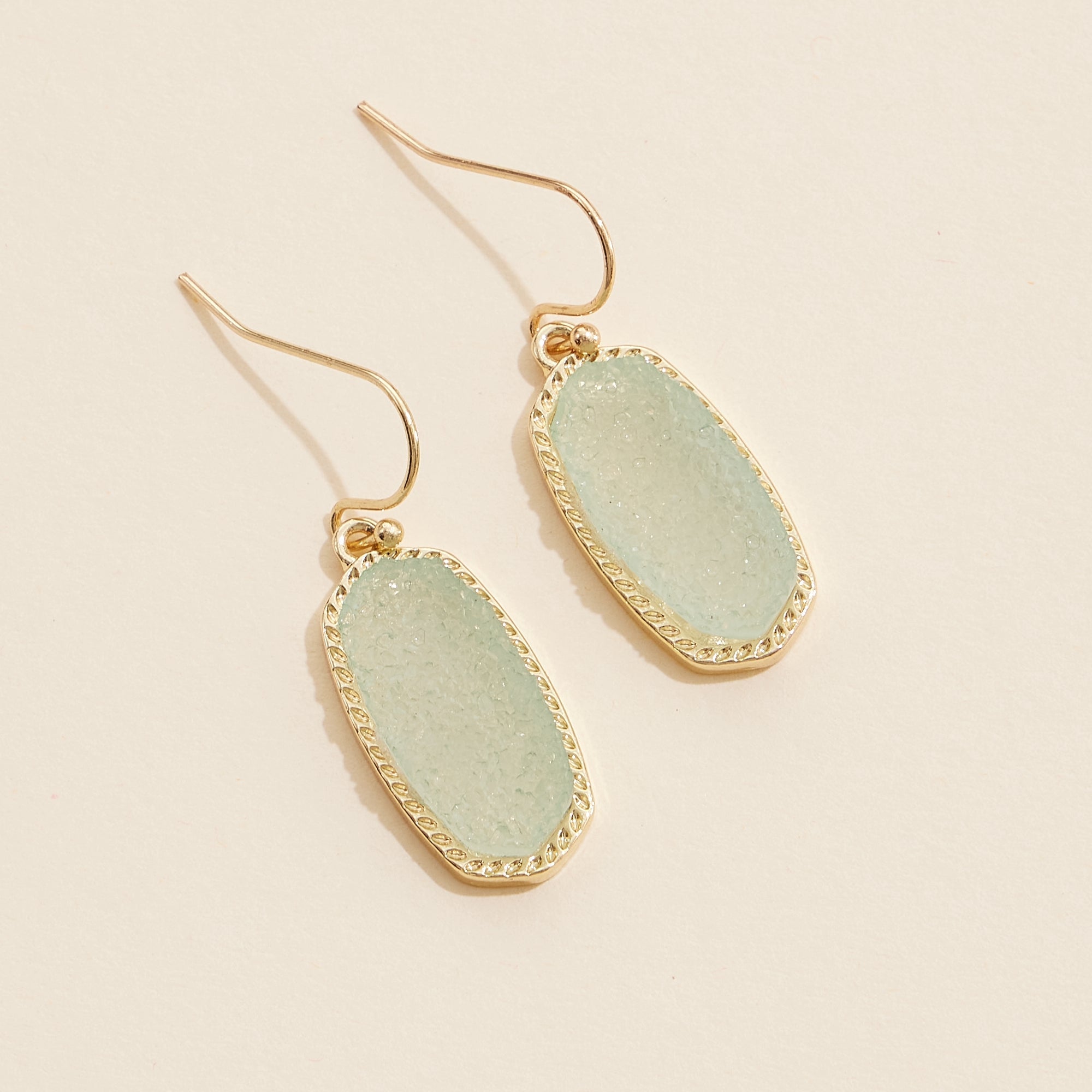 Oval Druzy Stone Elegant Drop Earrings - Frem