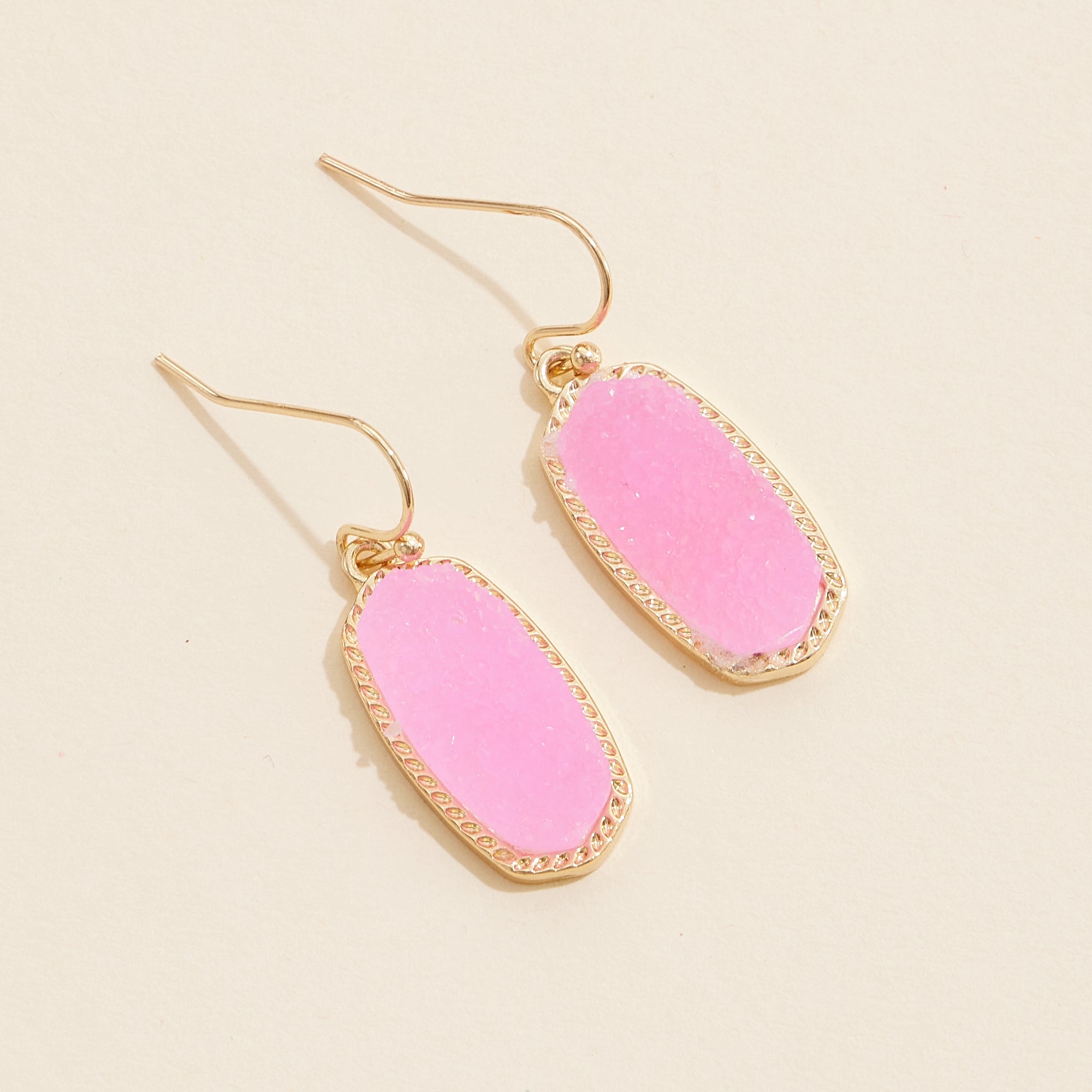 Oval Druzy Stone Elegant Drop Earrings - Frem