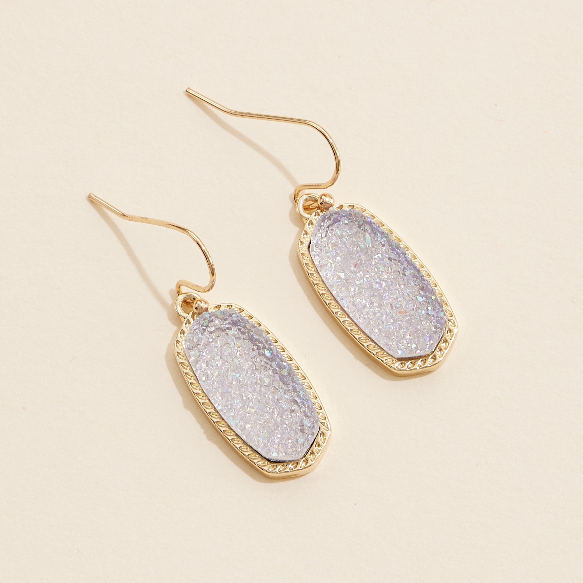 Oval Druzy Stone Elegant Drop Earrings - Frem