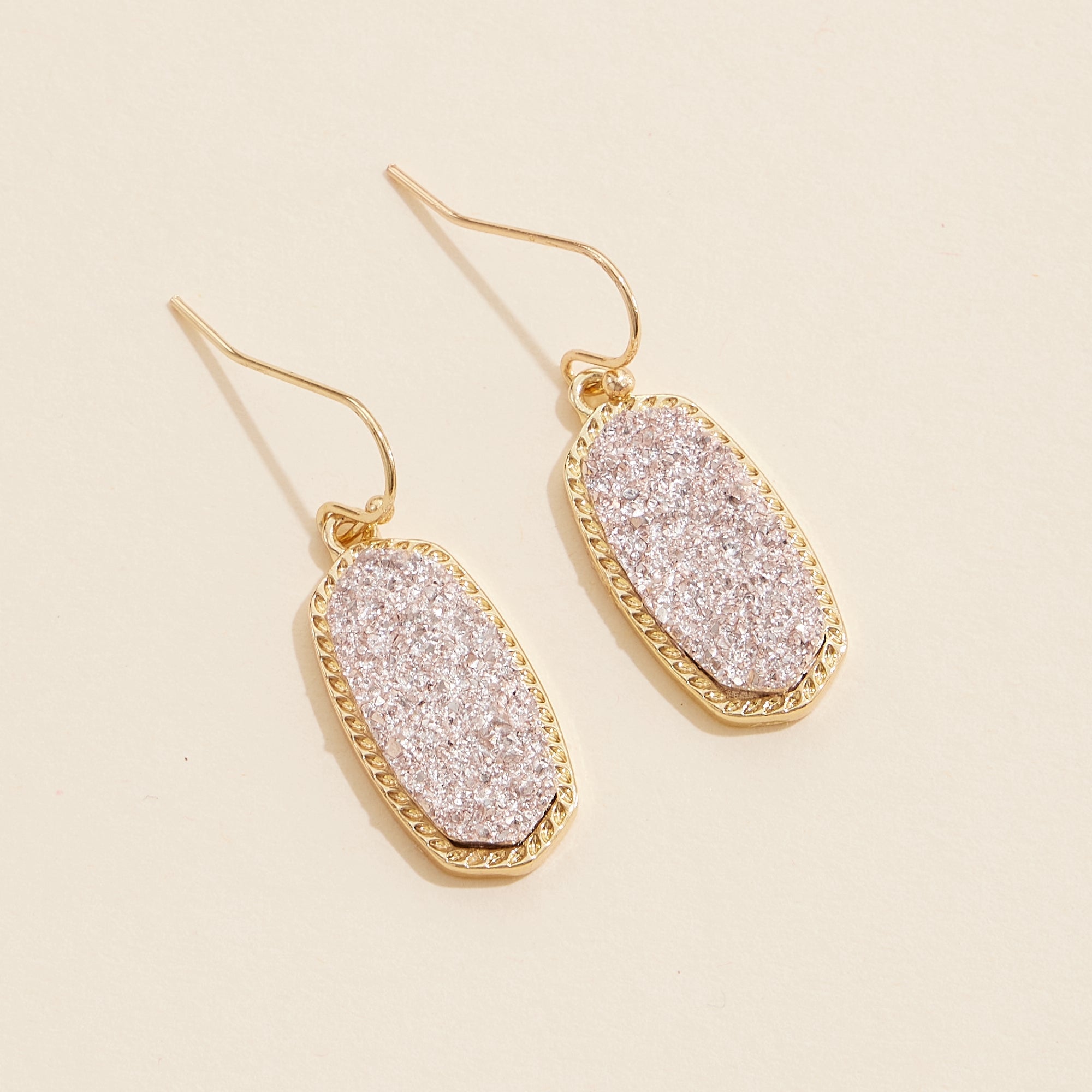 Oval Druzy Stone Elegant Drop Earrings - Frem