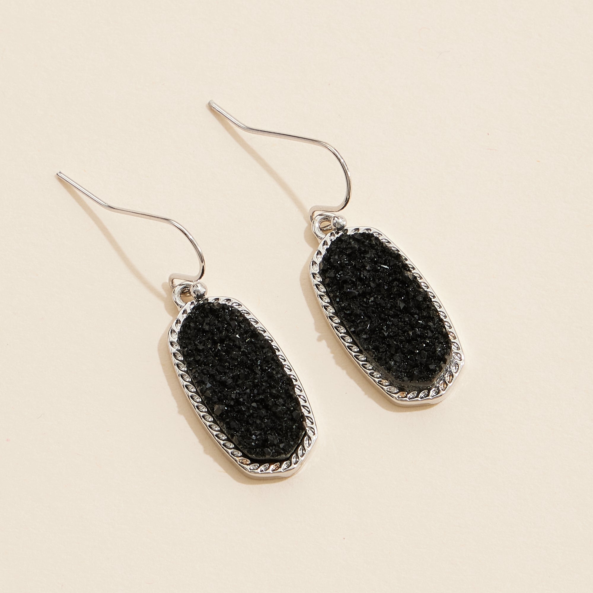 Oval Druzy Stone Elegant Drop Earrings - Frem