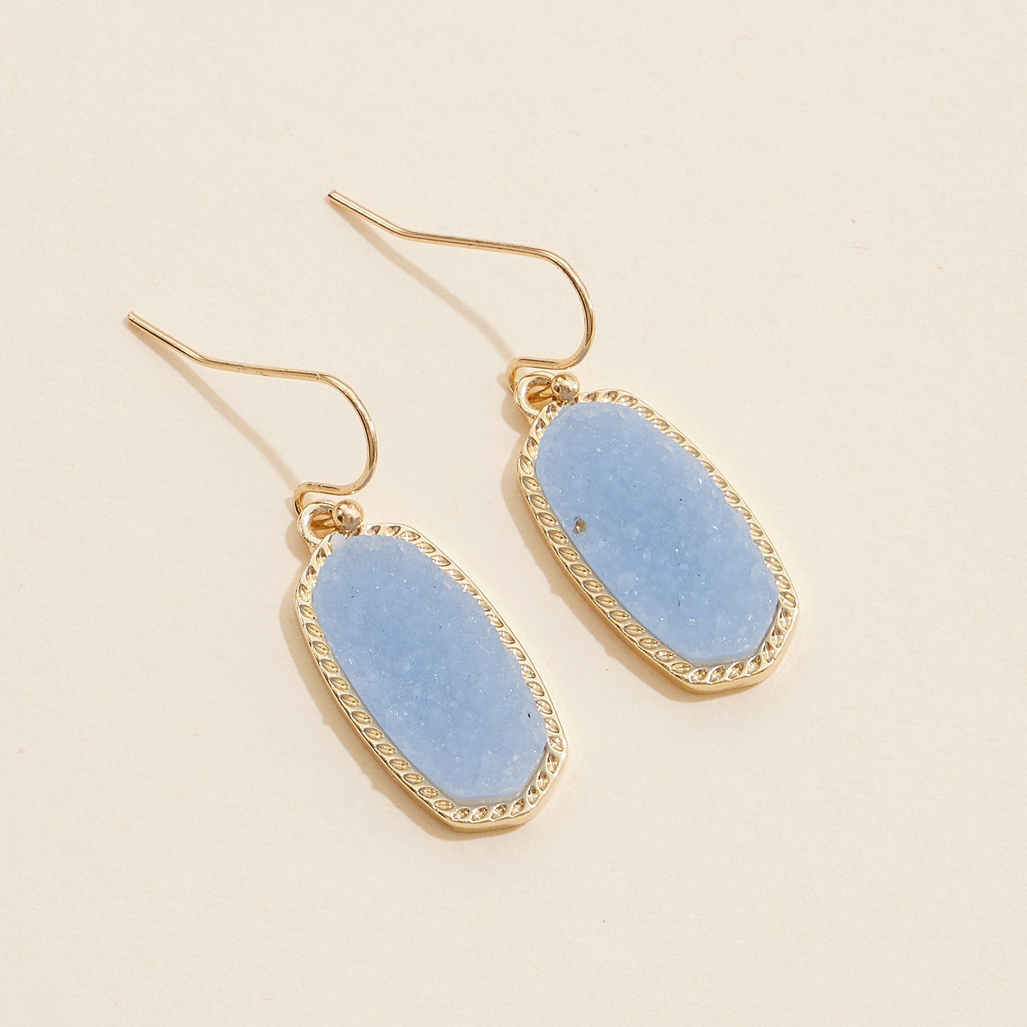 Oval Druzy Stone Elegant Drop Earrings - Frem