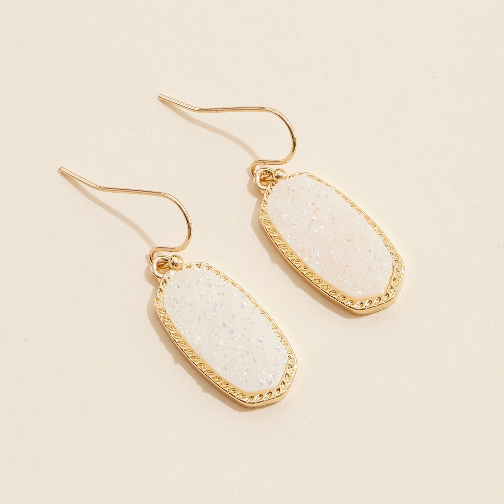 Oval Druzy Stone Elegant Drop Earrings - Frem