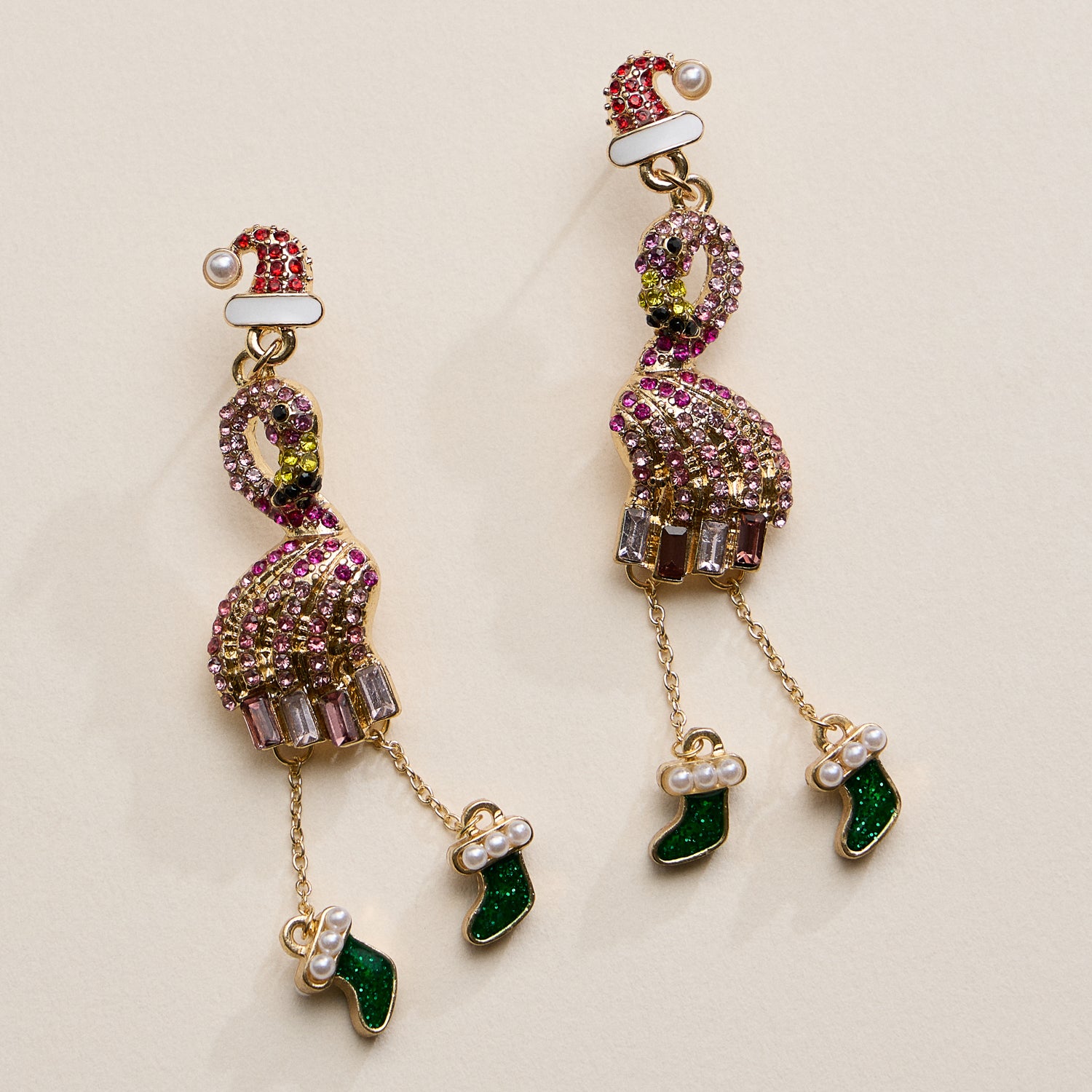 Christmas Flamingo Stocking Drop Earrings