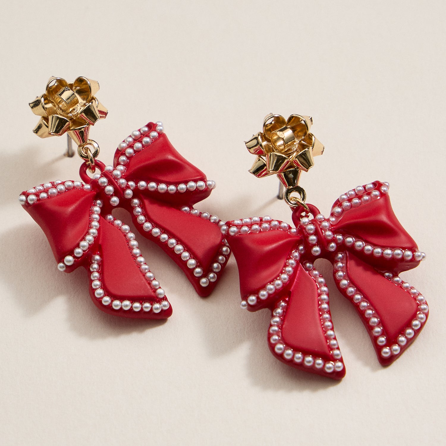 Christmas Bow Enamel Dangling Earrings